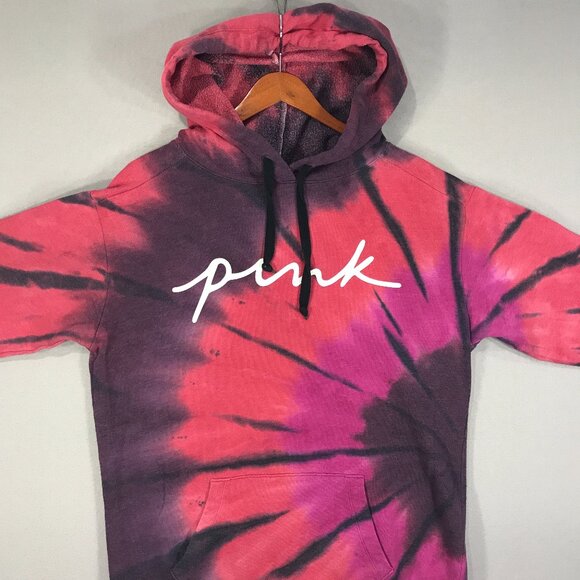 PINK Victoria's Secret Campus Hoodie Women's Large Pink Magenta Tie Dye Pullover - Picture 7 of 11